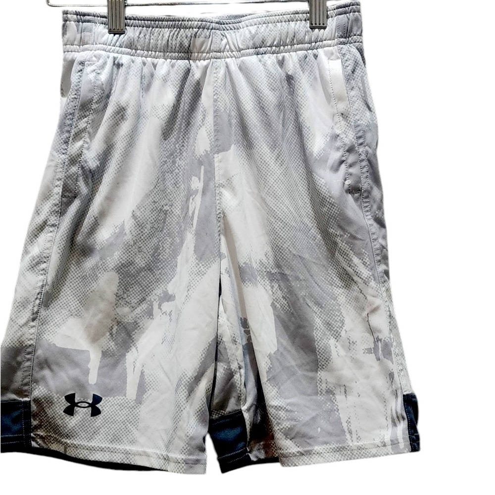 Under Armor Youth Medium Loose Fit Grey And White Patterned Shorts